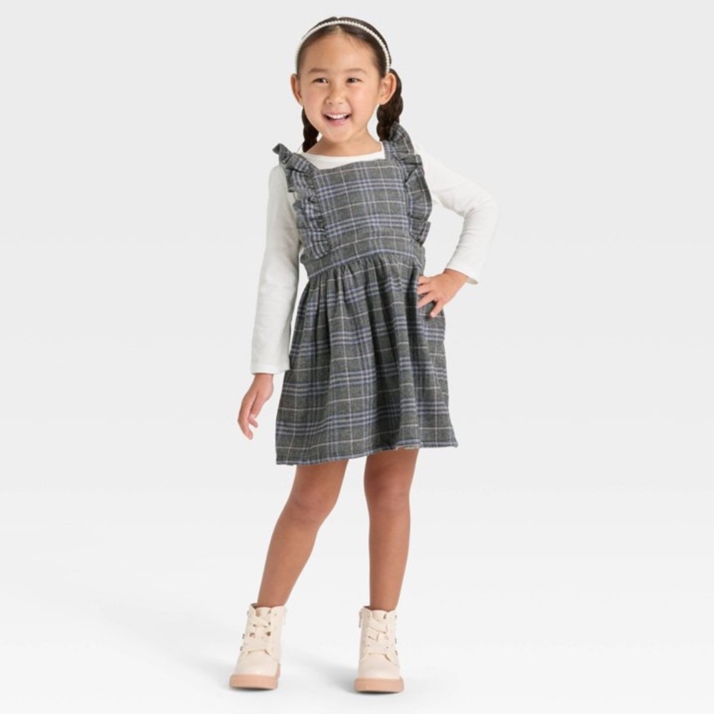 OshKosh B'gosh Gray and Purple Plaid Dress with White Top